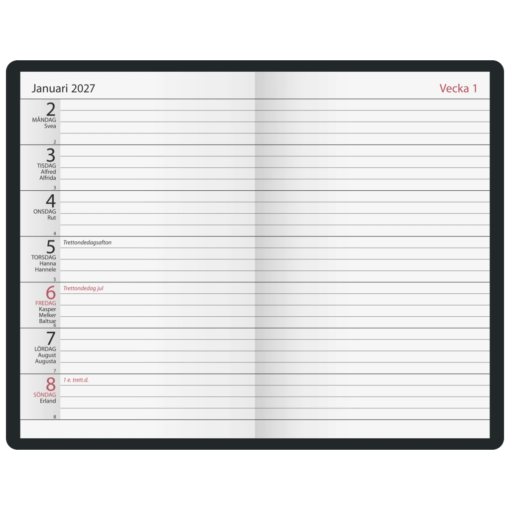 Fickkalender Agenda | 8,2×12,8 cm, läderimitation, röd