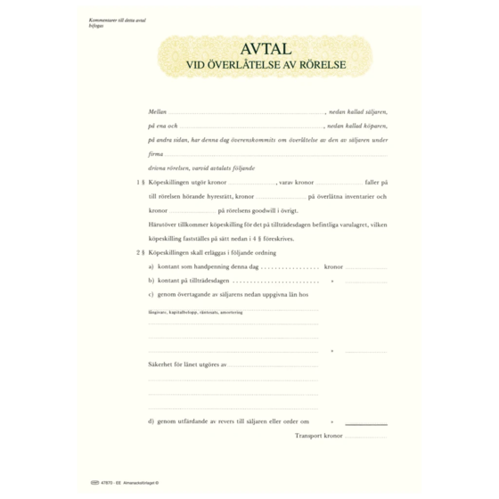 Avtal överl rörelse/firma