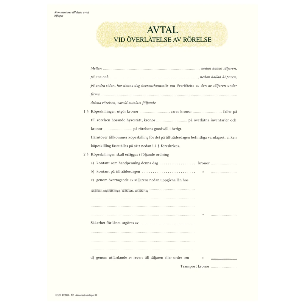 Avtal överl rörelse/firma