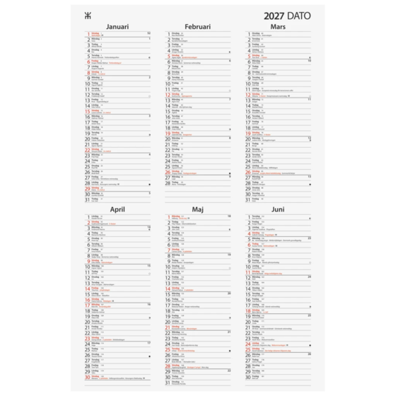 Datokalender 2027 | 22×34 cm