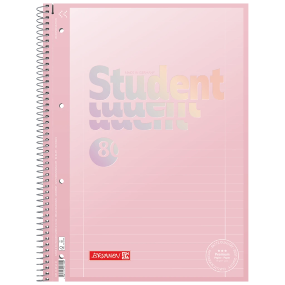 Anteckningsbok Premium Student “Pastell” | A4, linjal 27, 80 blad / 160 sidor, pastellrosa
