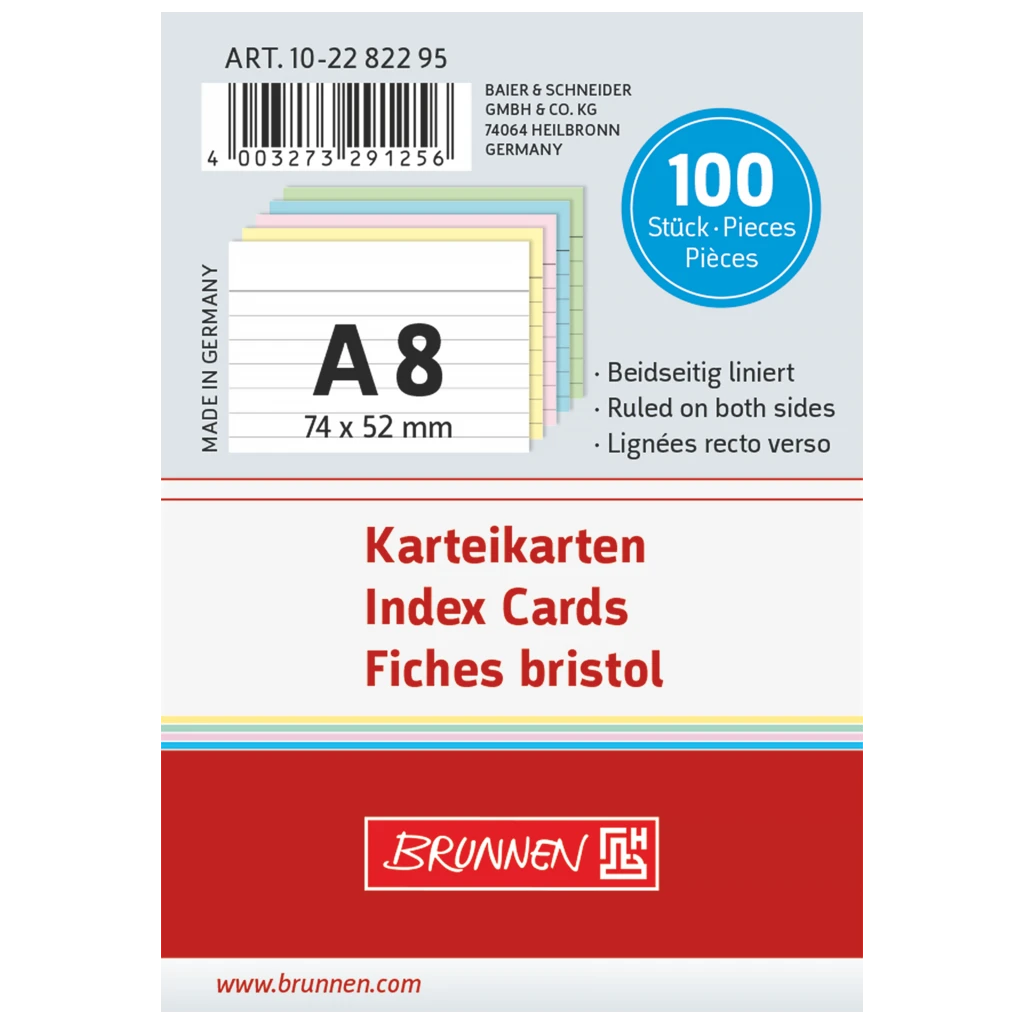 Indexkort | 74×52 mm, A8, linjerat, sorterat, 100 styck