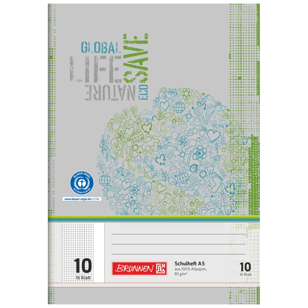 Övningsbok Recycling | A5, linjal 10, 16 blad / 32 sidor, grön/grå