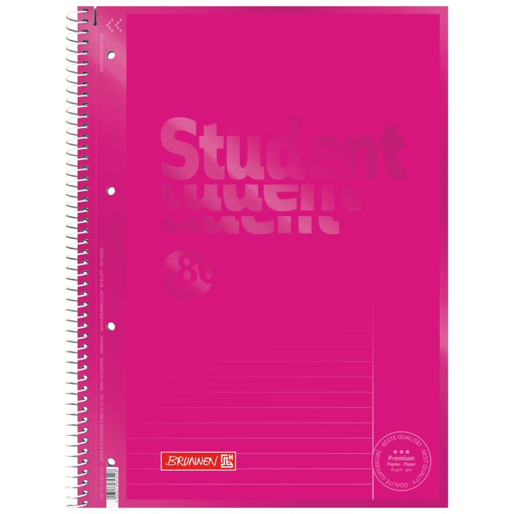 Anteckningsbok för college Premium Student Colour Code, A4, 160 sidor, linjal 25, pink