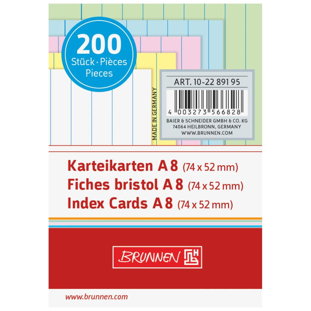 Indexkort | 74×52 mm, A8, linjerat, sorterat, 200 styck