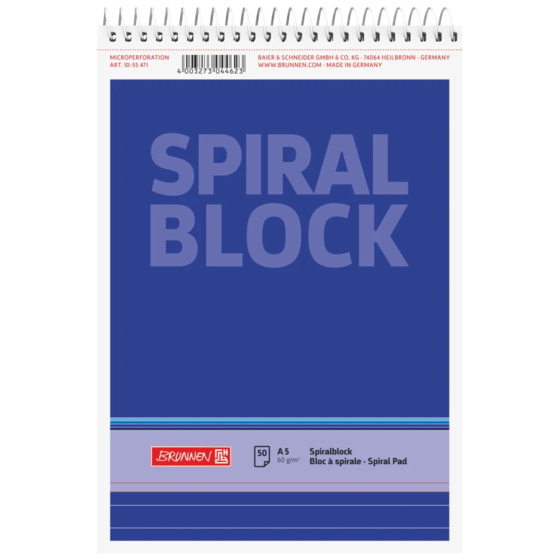 Anteckningsblock med spiral | A5, linjerat, 50 blad / 100 sidor, blå