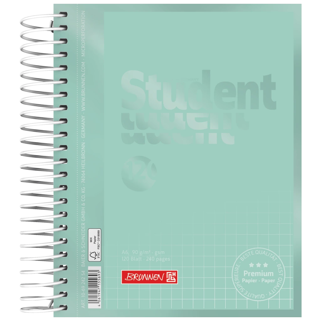 Anteckningsbok för college Premium Student Colour Code | A6, rutat, 120 blad / 240 sidor, mint