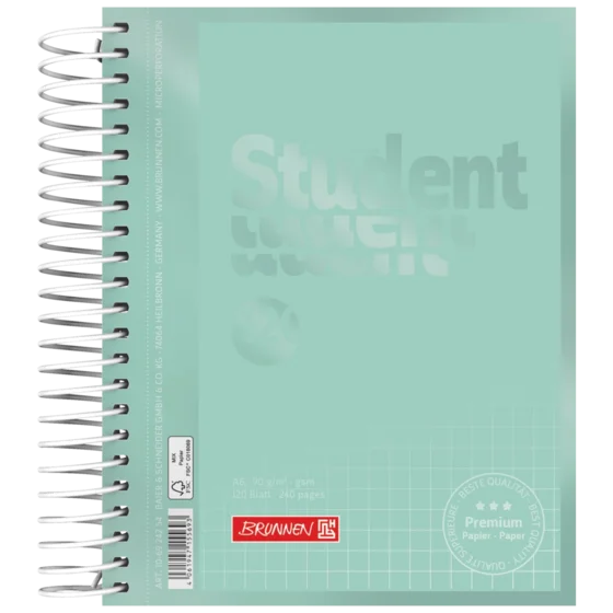 Anteckningsbok för college Premium Student Colour Code | A6, rutat, 120 blad / 240 sidor, mint