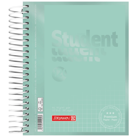Anteckningsbok för college Premium Student Colour Code | A6, rutat, 120 blad / 240 sidor, mint