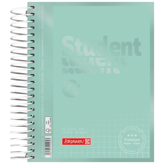 Anteckningsbok för college Premium Student Colour Code | A6, rutat, 120 blad / 240 sidor, mint