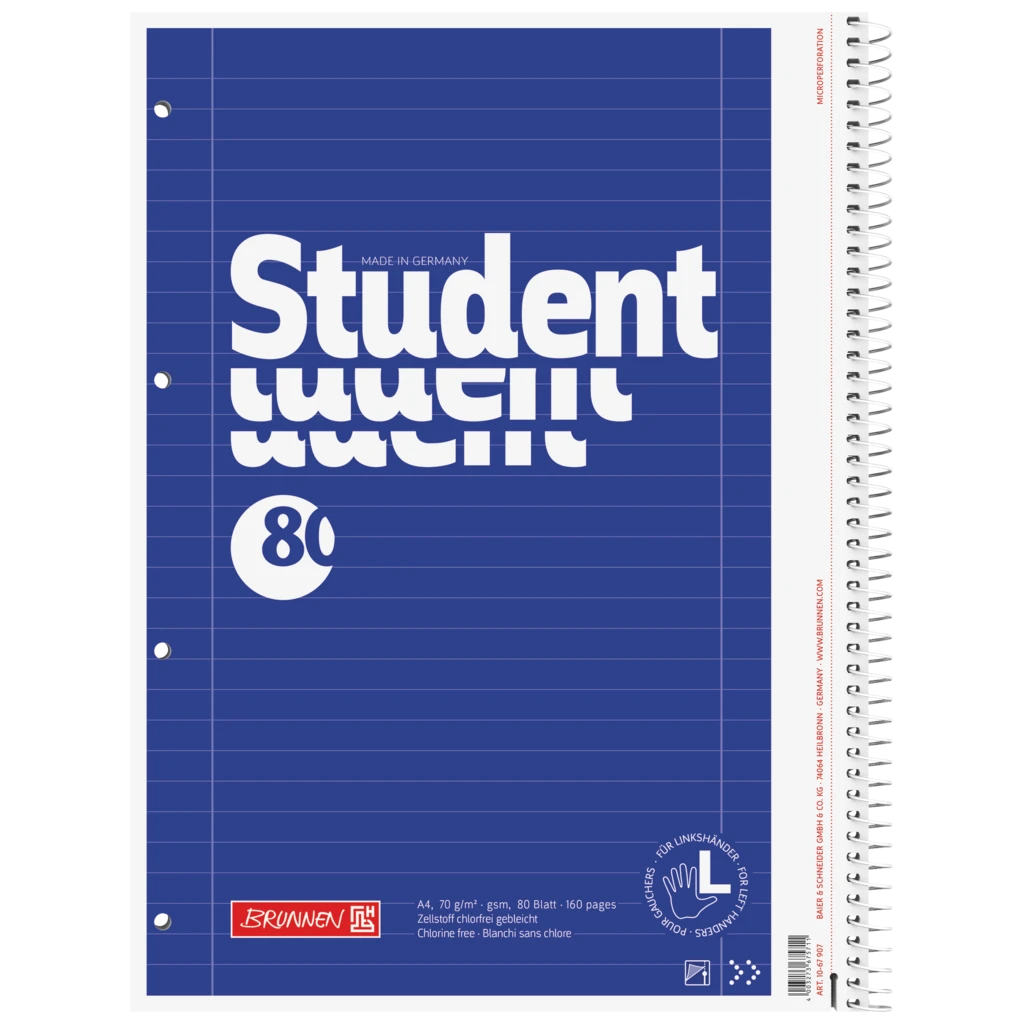 Kollegieblock Student | A4, linjal 27, 80 blad / 160 sidor, blå