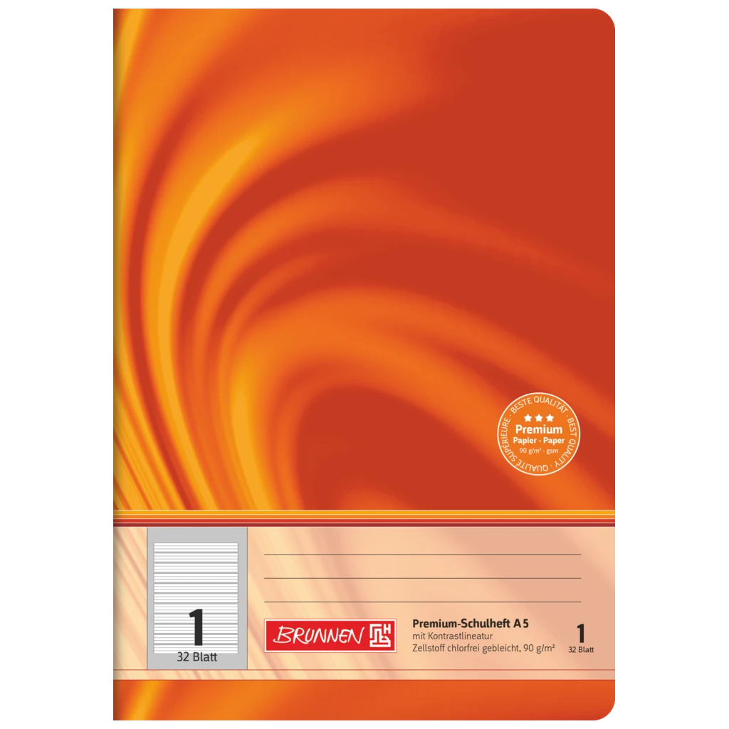 Övningsbok Premium Vivendi | A5, linjal 1, 32 blad / 64 sidor, orange