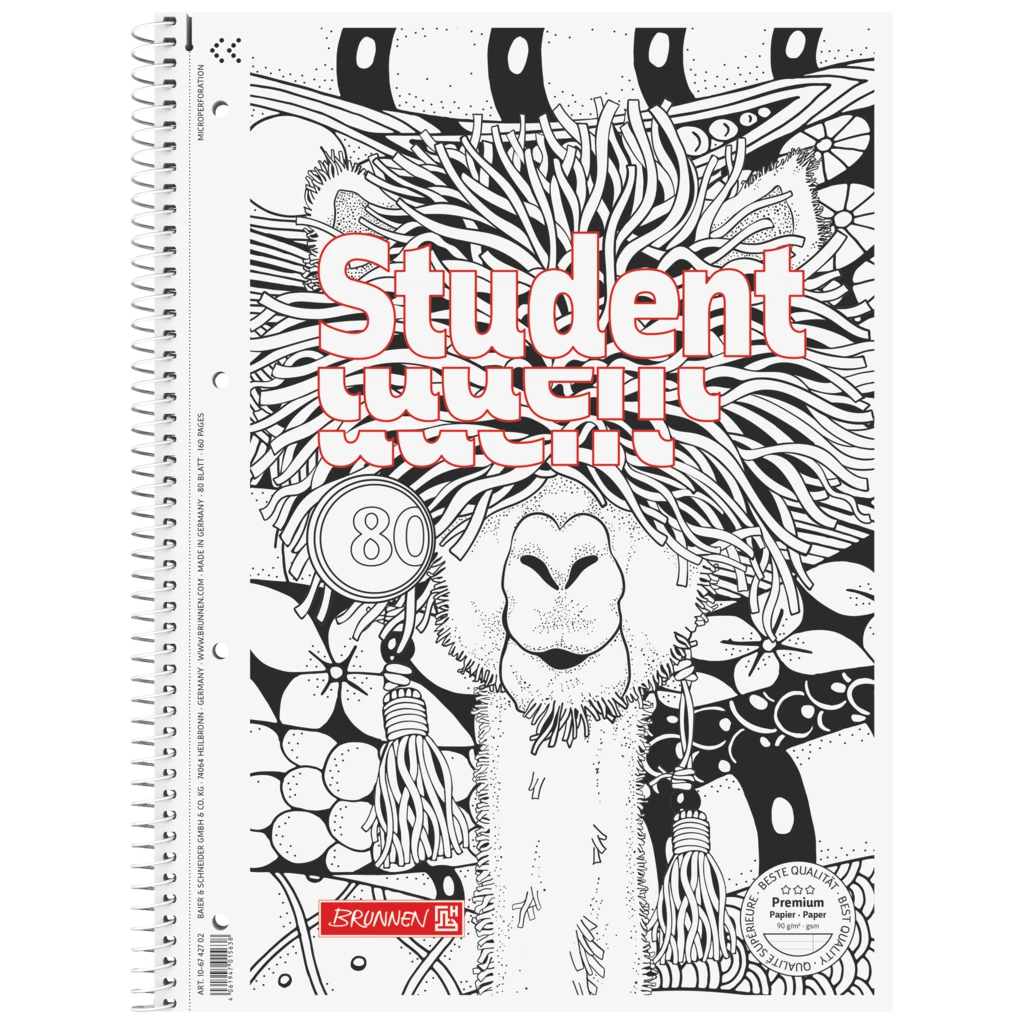 Kollegieblock Premium Student “Lama” ZENart | A4, linjal 27, 80 blad / 160 sidor, vit