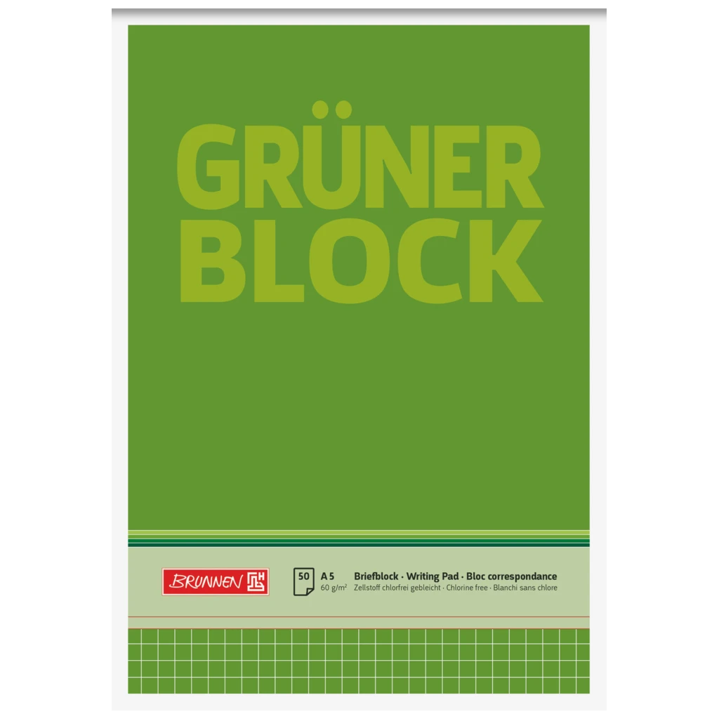 Brevpapper “Grüner Block” | A5, linjal 5, 50 blad / 100 sidor, grön