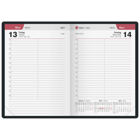 Fickkalender Timkalender | 10,5×15 cm, läderimitation, blå