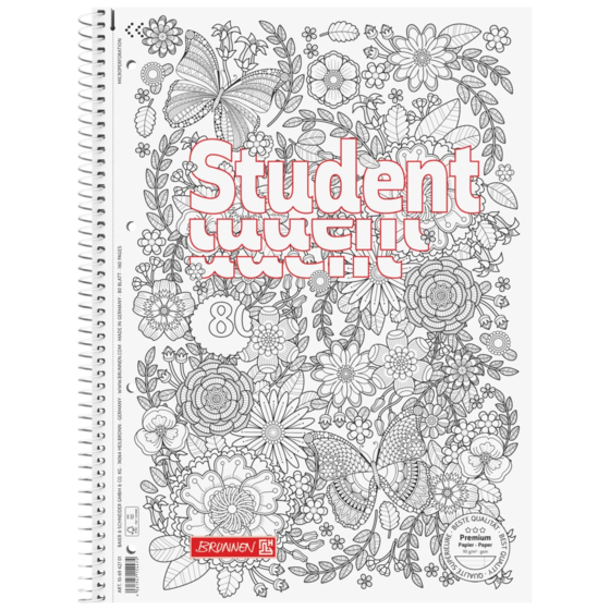 Anteckningsbok Premium Student “Fjäril” ZENart | A4, linjal 27, 80 blad / 160 sidor, vit