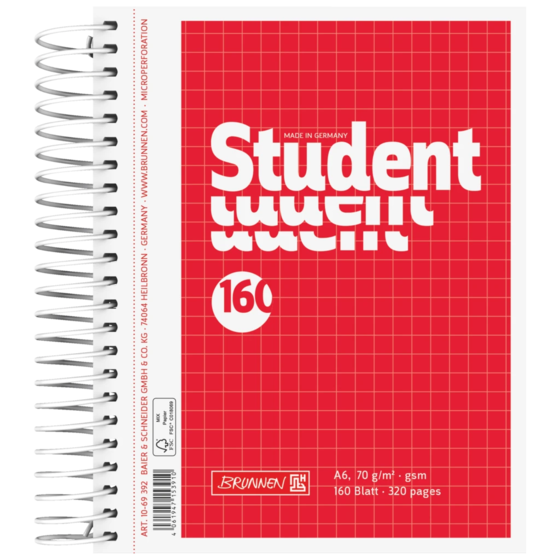 Anteckningsbok för college Student | A6, rutat, 160 blad / 320 sidor, röd