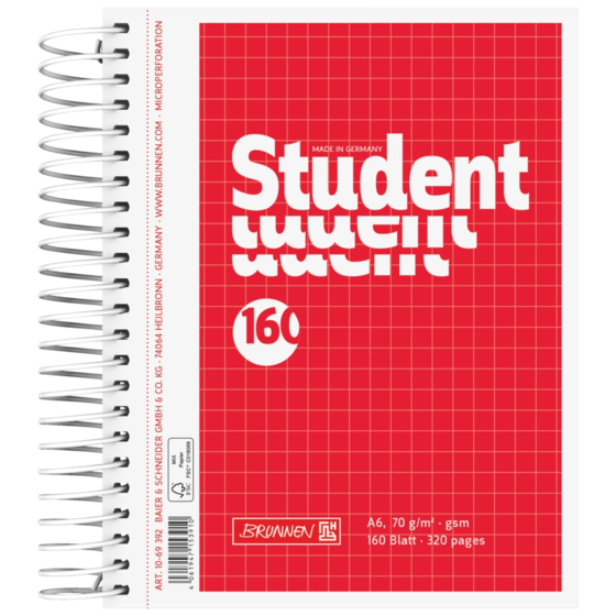 Anteckningsbok för college Student | A6, rutat, 160 blad / 320 sidor, röd