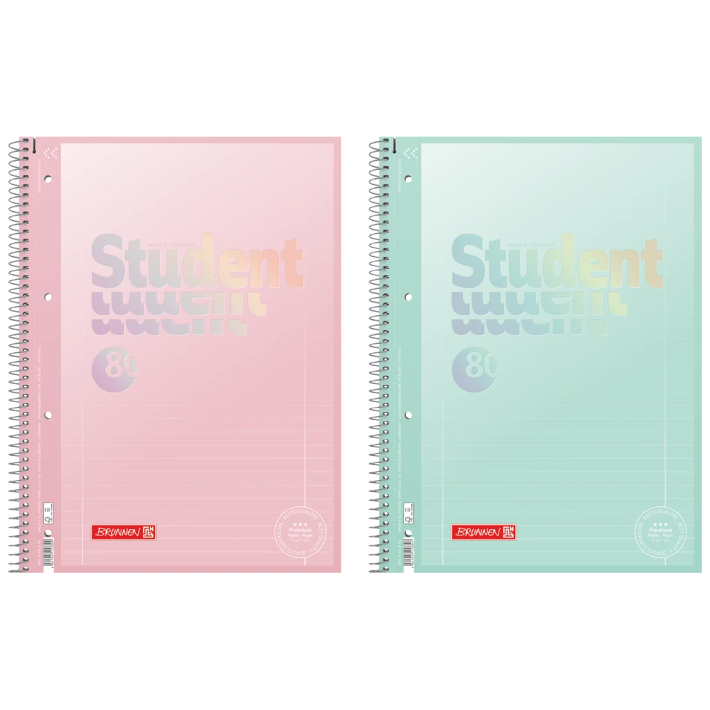 Anteckningsbok Premium Student “Pastell” | A4, linjal 27, 80 blad / 160 sidor, sorterat