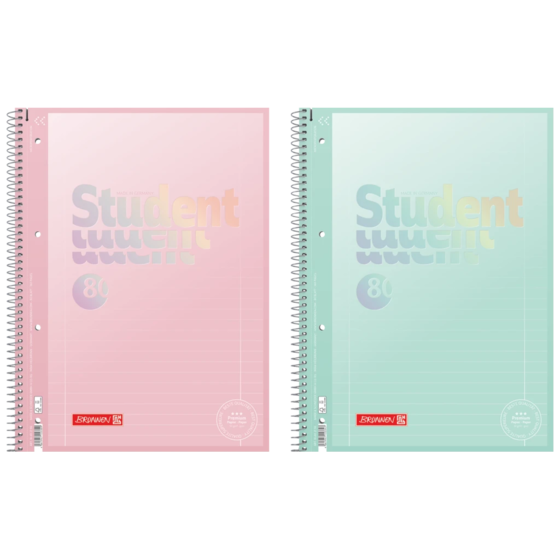 Anteckningsbok Premium Student “Pastell” | A4, linjal 27, 80 blad / 160 sidor, sorterat