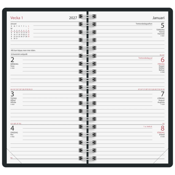 Fickkalender Classic 2027 “Heart” | A7, läderimitation