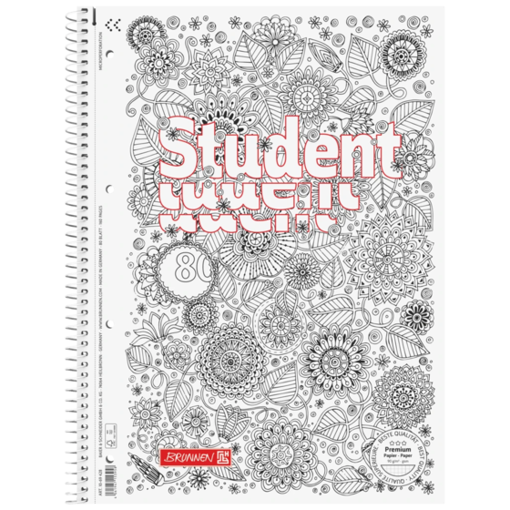 Anteckningsbok Premium Student “Floral” ZENart | A4, linjal 28, 80 blad / 160 sidor, vit