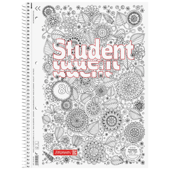 Anteckningsbok Premium Student “Floral” ZENart | A4, linjal 28, 80 blad / 160 sidor, vit