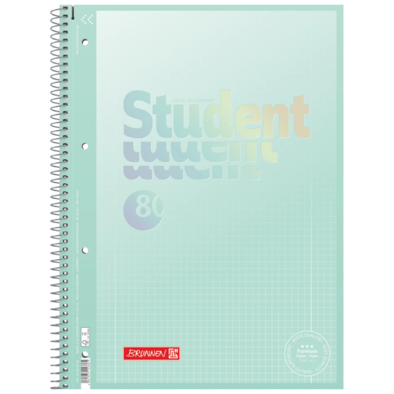 Anteckningsbok Premium Student “Pastell” | A4, linjal 28, 80 blad / 160 sidor, pastellfärgad mint