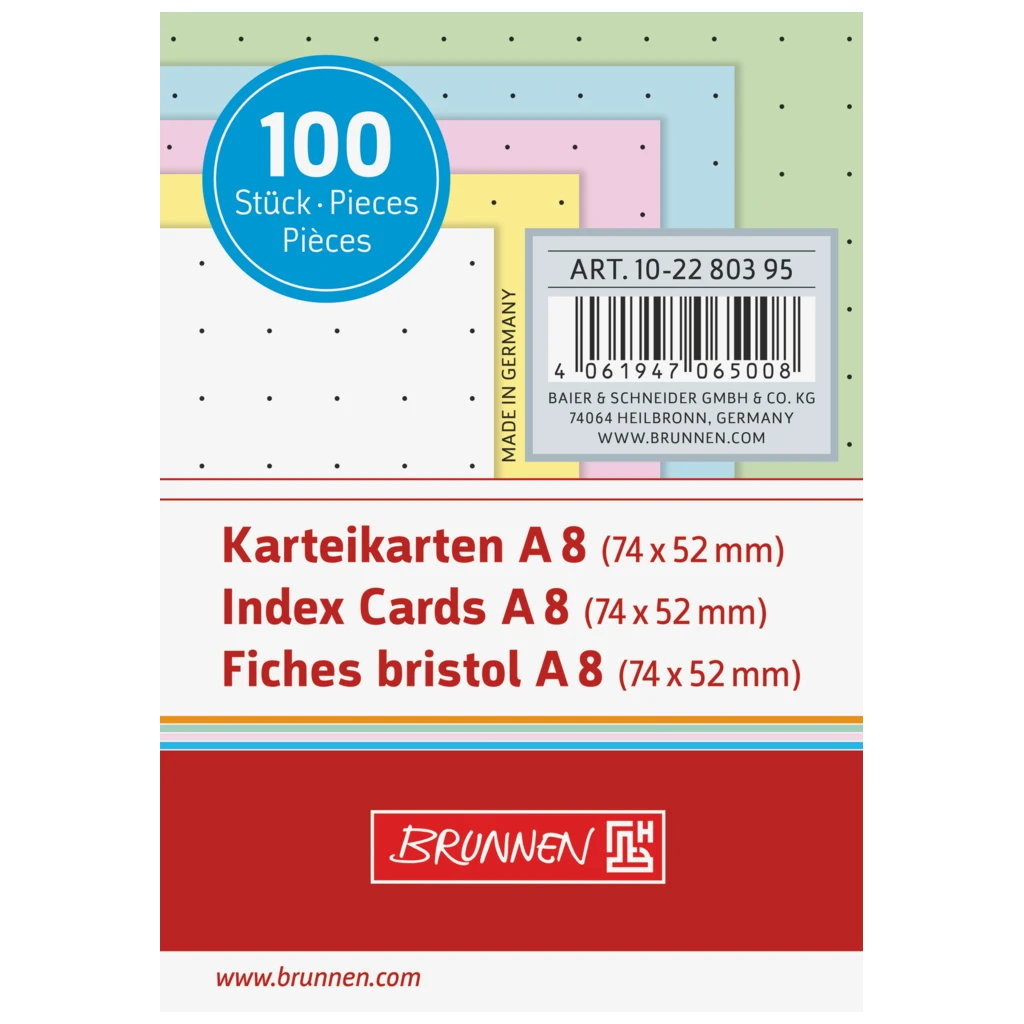 Indexkort | 74×52 mm, A8, dottad, sorterat, 100 styck