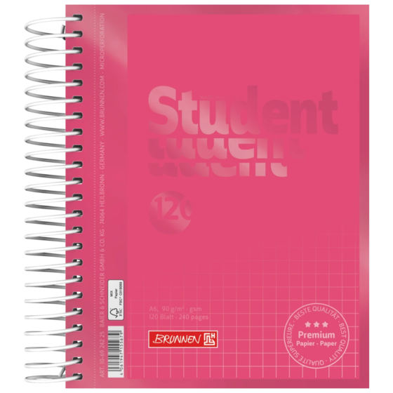 Anteckningsbok för college Premium Student Colour Code | A6, rutat, 120 blad / 240 sidor, tulip