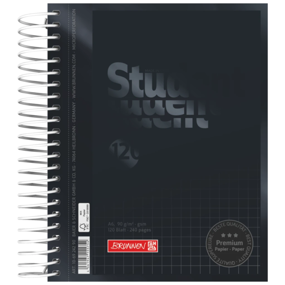 Anteckningsbok för college Premium Student Colour Code | A6, rutat, 120 blad / 240 sidor, onyx