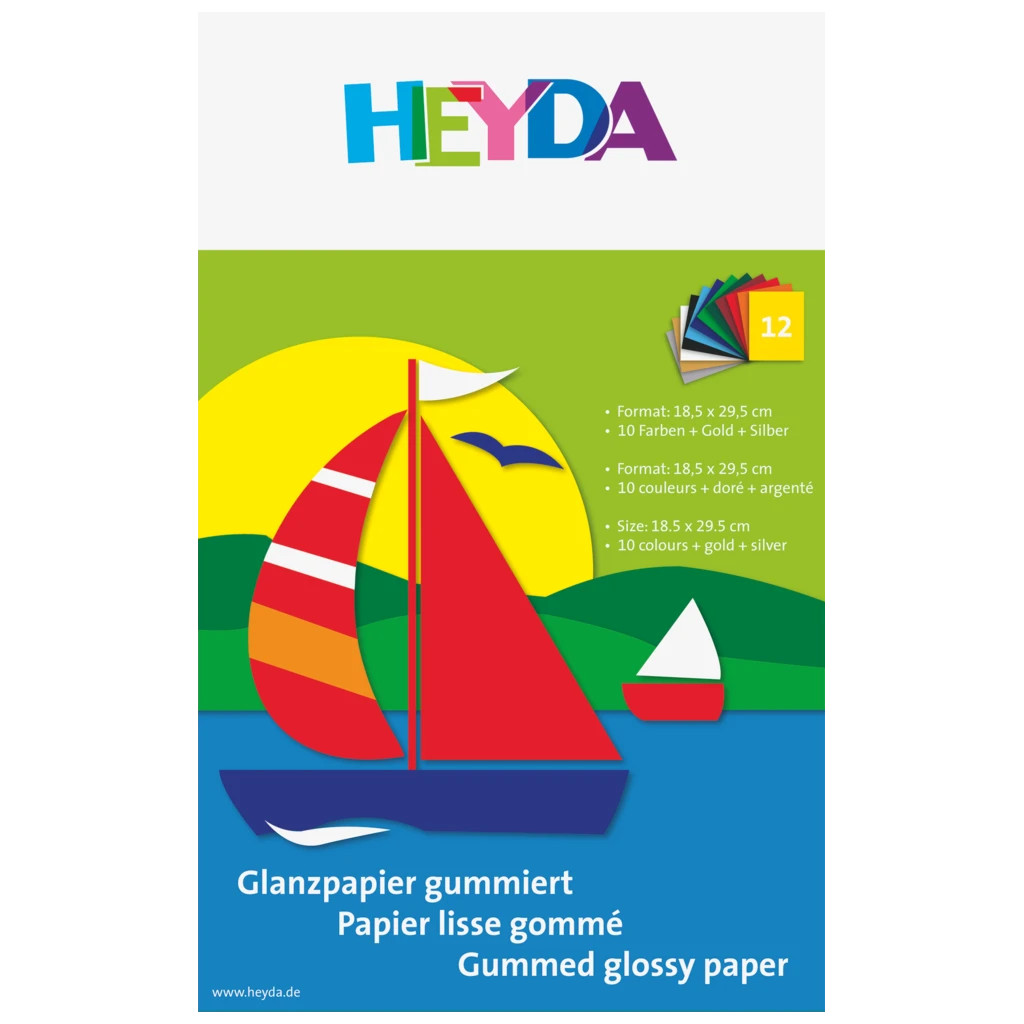 Glansigt papper för pyssel (färgat papper) | 18,5×29,5 cm, 12 blad, 80 g/m²