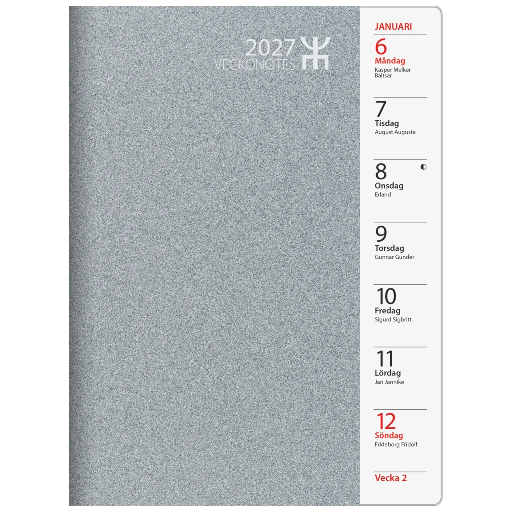 Fickkalender Veckonotes 2027 | A5, plast, silver