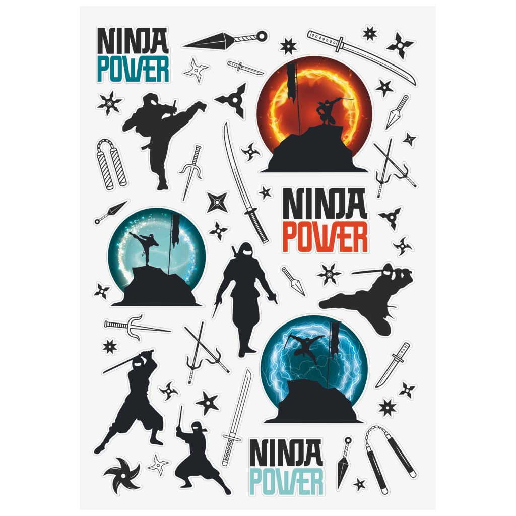 Färgläggningshäfte Ninja Power | 32 blad / 64 sidor, petrol/svart