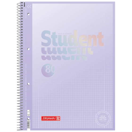 Anteckningsbok Premium Student “Pastell” | A4, linjal 28, 80 blad / 160 sidor, pastellfärgad lila
