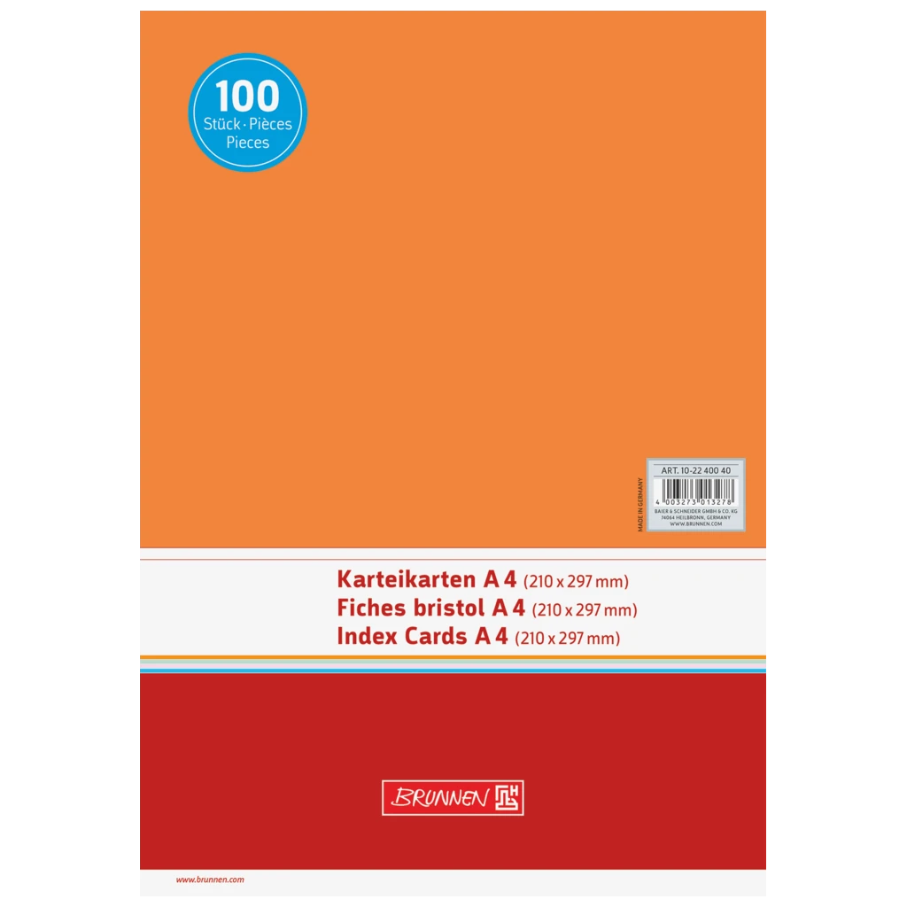 Indexkort | 297×210 mm, A4, blank, orange, 100 styck