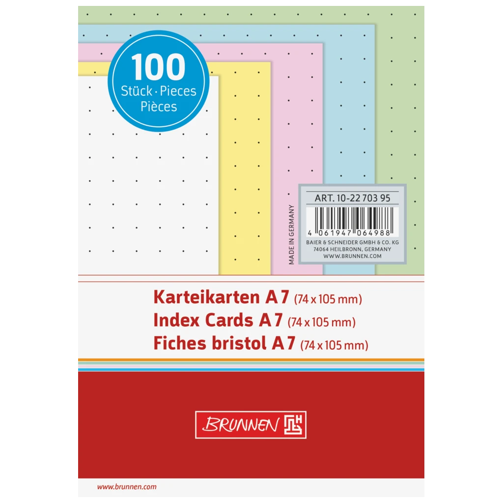 Indexkort | 105×74 mm, A7, dottad, sorterat, 100 styck