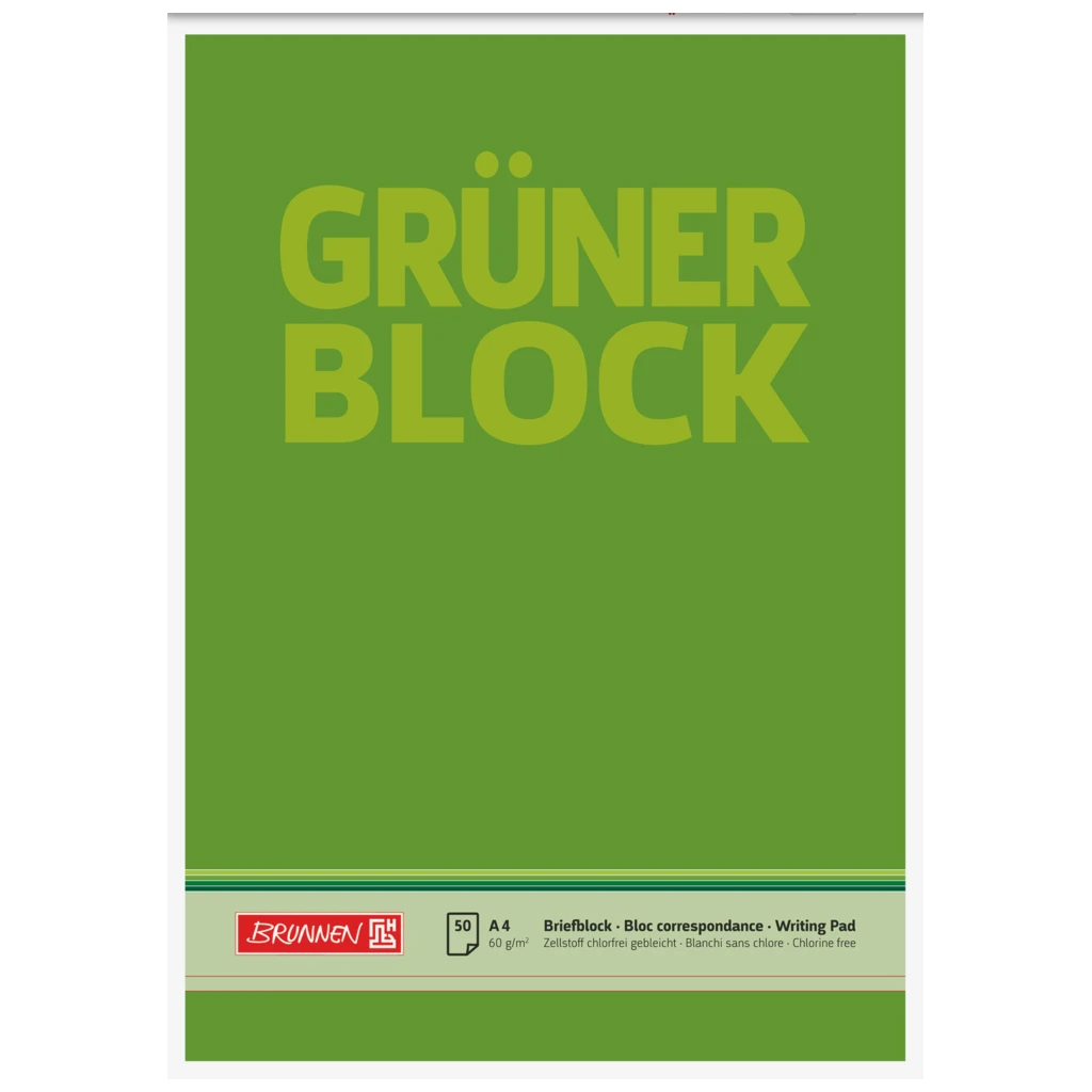 Brevpapper “Grüner Block” | A4, linjal 20, 50 blad / 100 sidor, grön