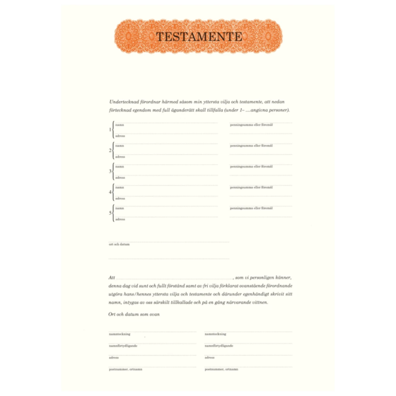 Testamente föremål/pengar