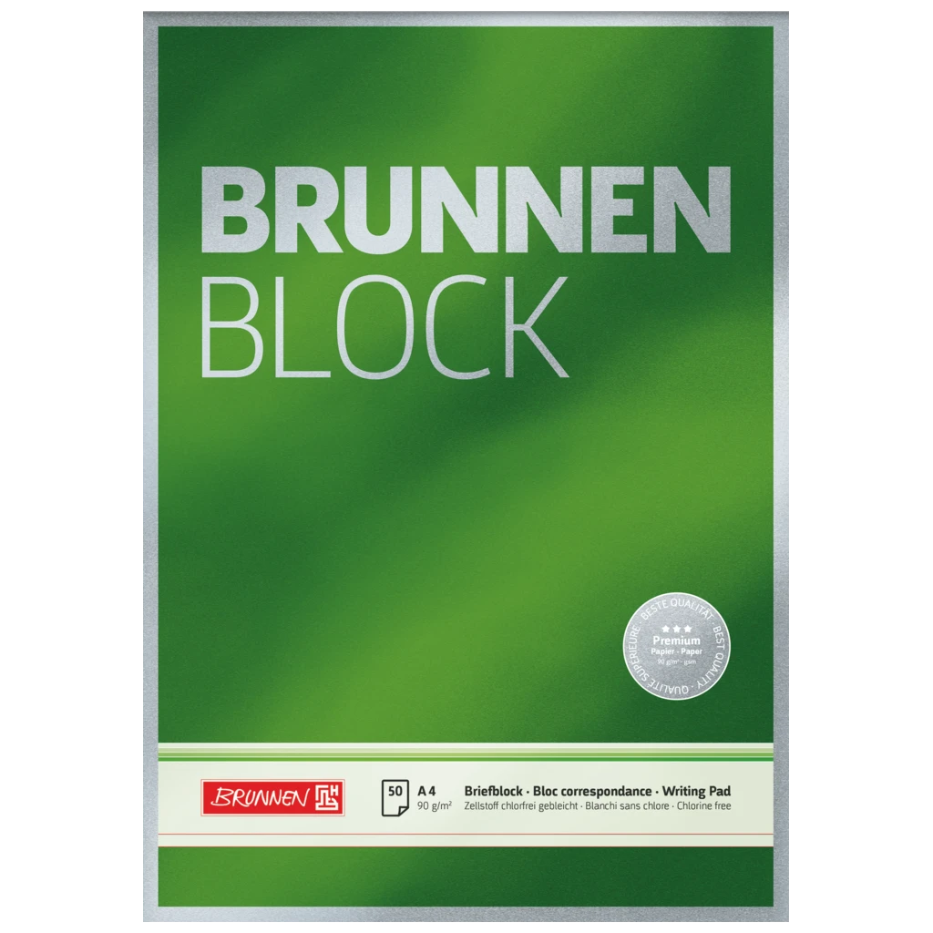 Brevpapper Premium “BRUNNEN-Block” | A4, linjal 20, 50 blad / 100 sidor, grön