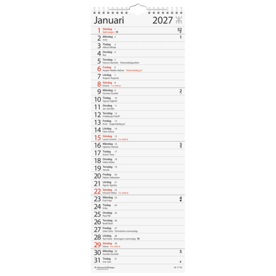 Väggkalender Stora Skrivbord 2027 | 18×49 cm