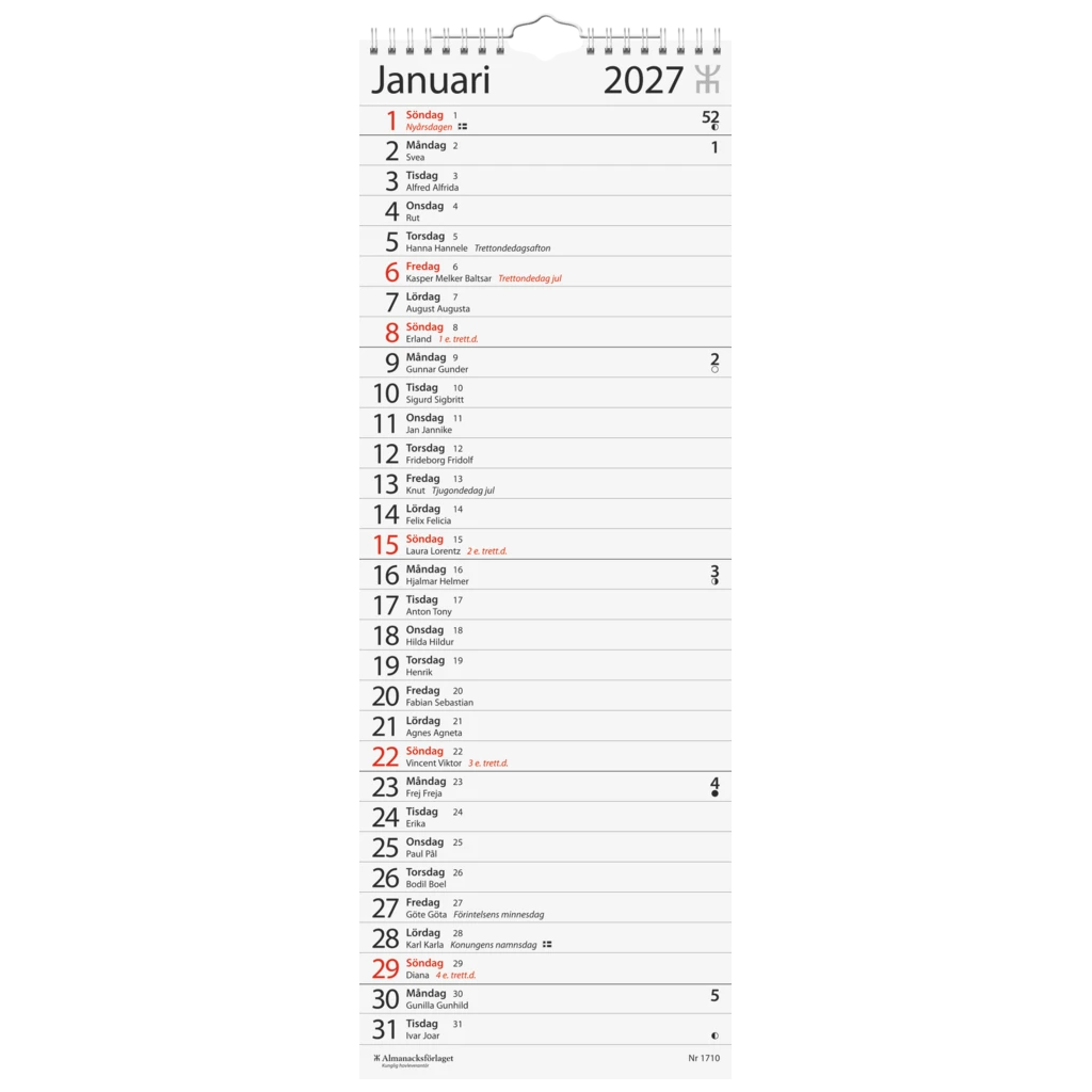 Väggkalender Stora Skrivbord 2027 | 18×49 cm
