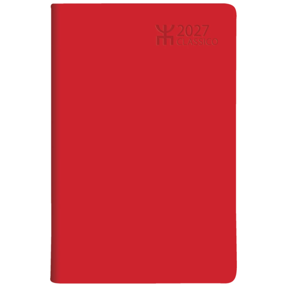 Fickkalender Classico 2027 | 8,2×12,8 cm, plast, röd