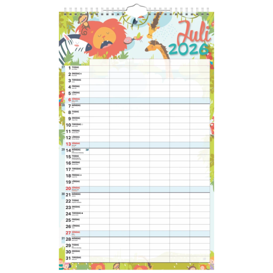 Familjekalender 6 kolumner 2027 | 25×41,5 cm