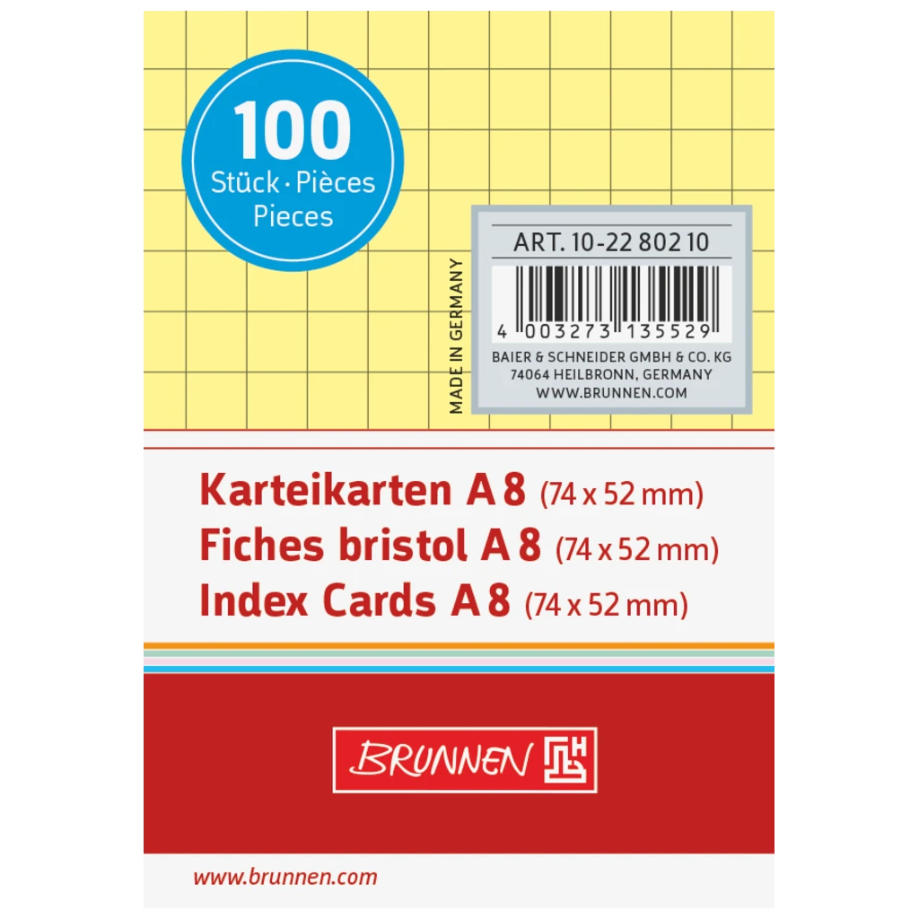Indexkort | 74×52 mm, A8, 5 mm rutat, gul, 100 styck