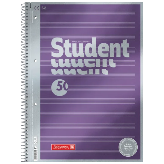 Anteckningsbok Premium Student “Noten” | A4, linjal 14, 50 blad / 100 sidor, violett