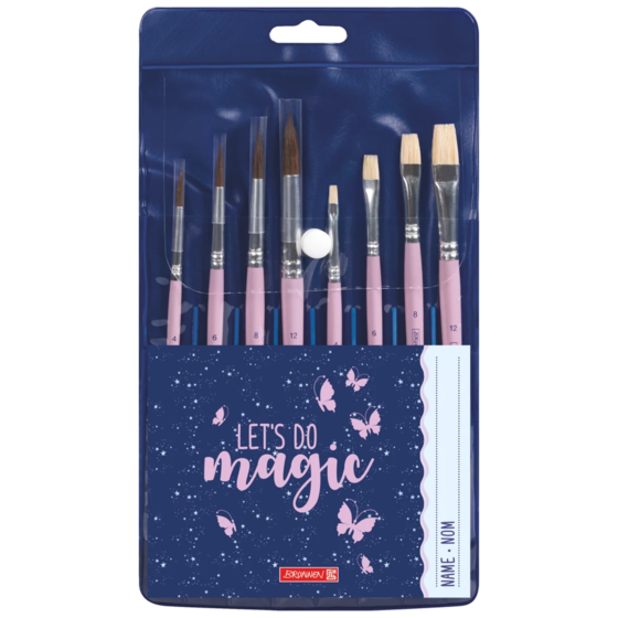 Borstset för skola Magic Butterfly | rosaröd, 8 pensel