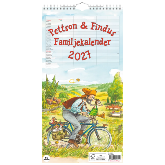 Familjekalender Pettson och Findus 2027 | 22×43 cm