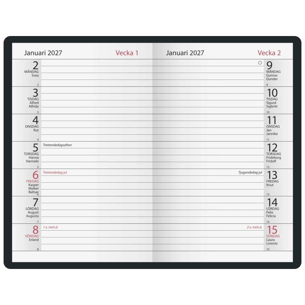 Fickkalender Notes | 8,2×12,8 cm, läderimitation, svart