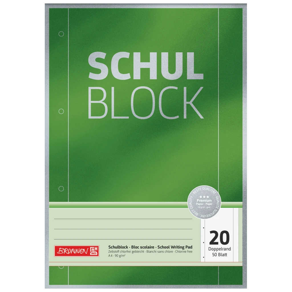 Skolblock Premium | A4, linjal 24, 50 blad, grön